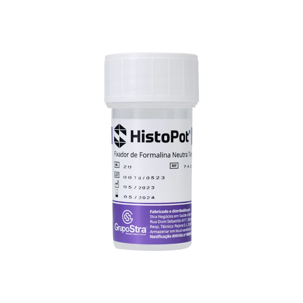 HistoPot Nacional 40 ml - Frasco Plástico para Biópsia c/ Formalina Tamponada 10% (Cx c/ 300 unids)