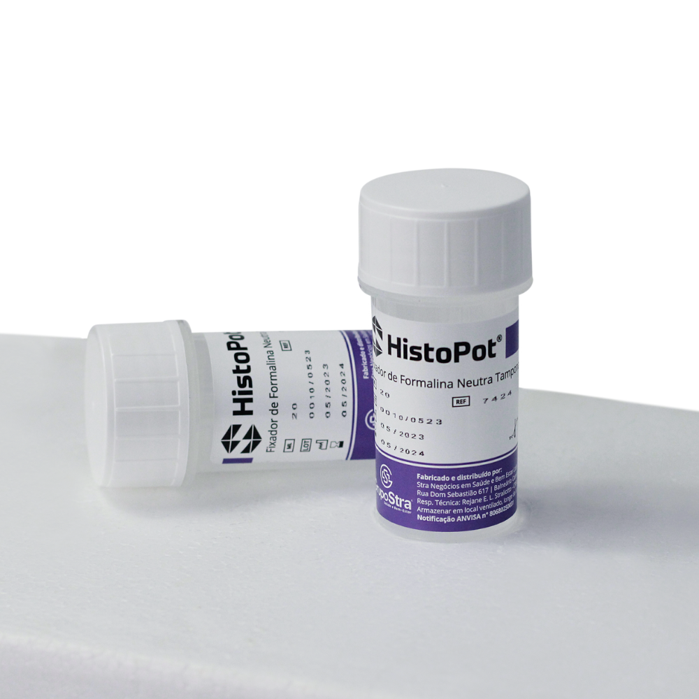 HistoPot Nacional 40 ml - Frasco Plástico para Biópsia c/ Formalina Tamponada 10% (Cx c/ 300 unids)