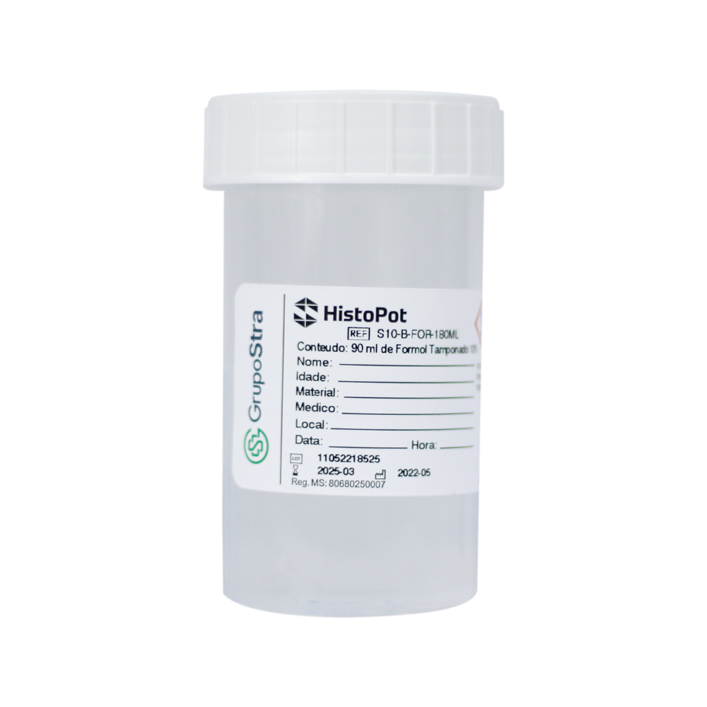 HistoPot 180 ml - Frasco Plástico para Biópsia c/ Formalina Tamponada 10% (Cx c/ 70 unids)